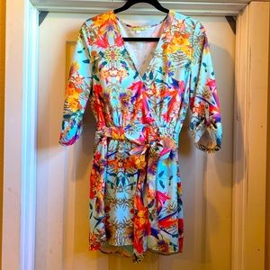 Gianni Bini Tropical Print 3/4 Sleeve Romper